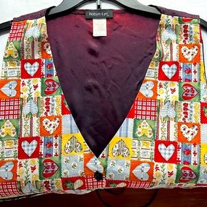 Robyn Lyn 90s Vintage Valentine Vest Womens, Heart Patterns in front Size Large